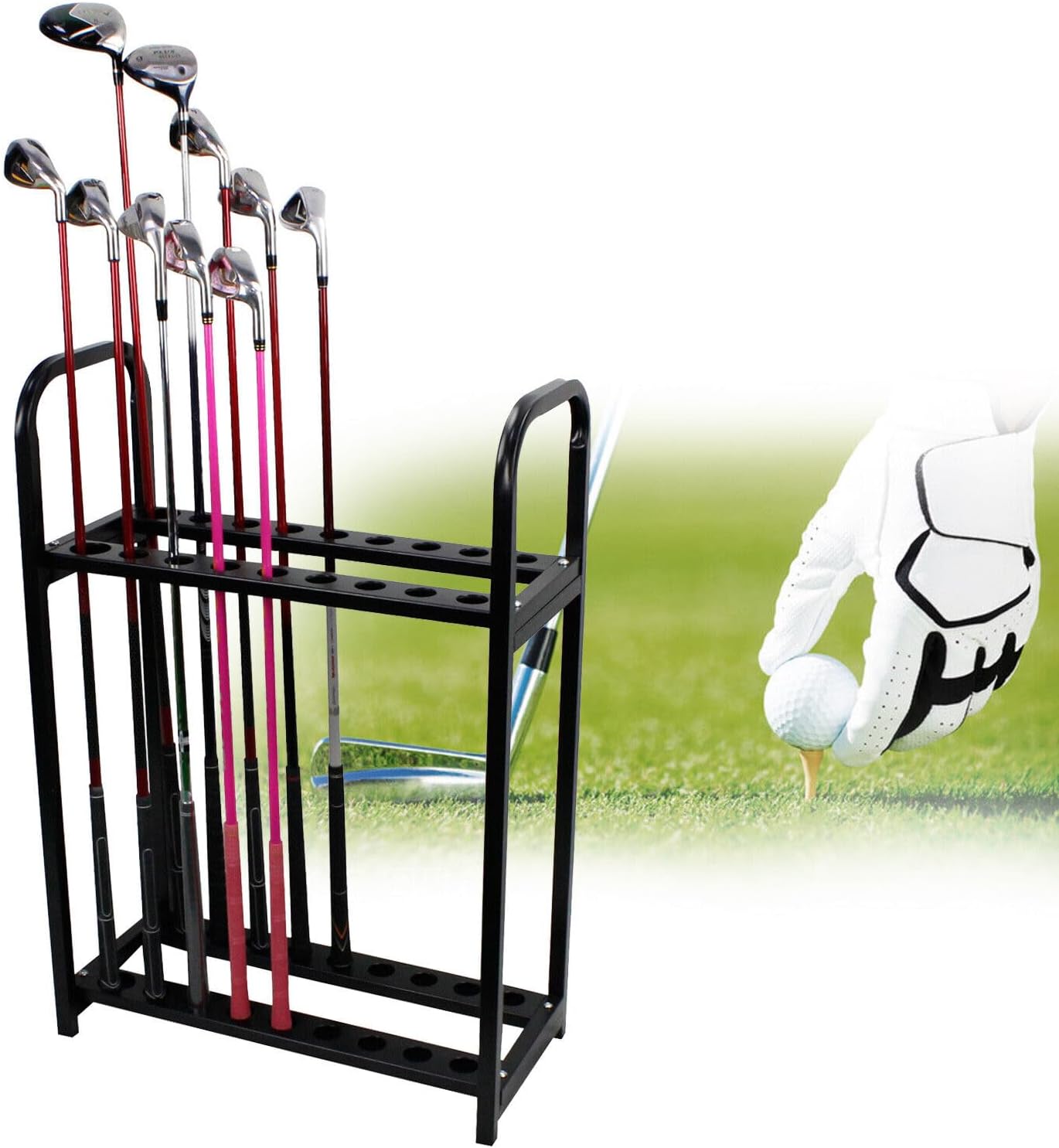 18 Holes Golf Putter Metal Stand, Clubs Holder Organizers Golf Clubs Display Rack Durable Storage Rack Ball Arm Stand for Indoor Outdoor