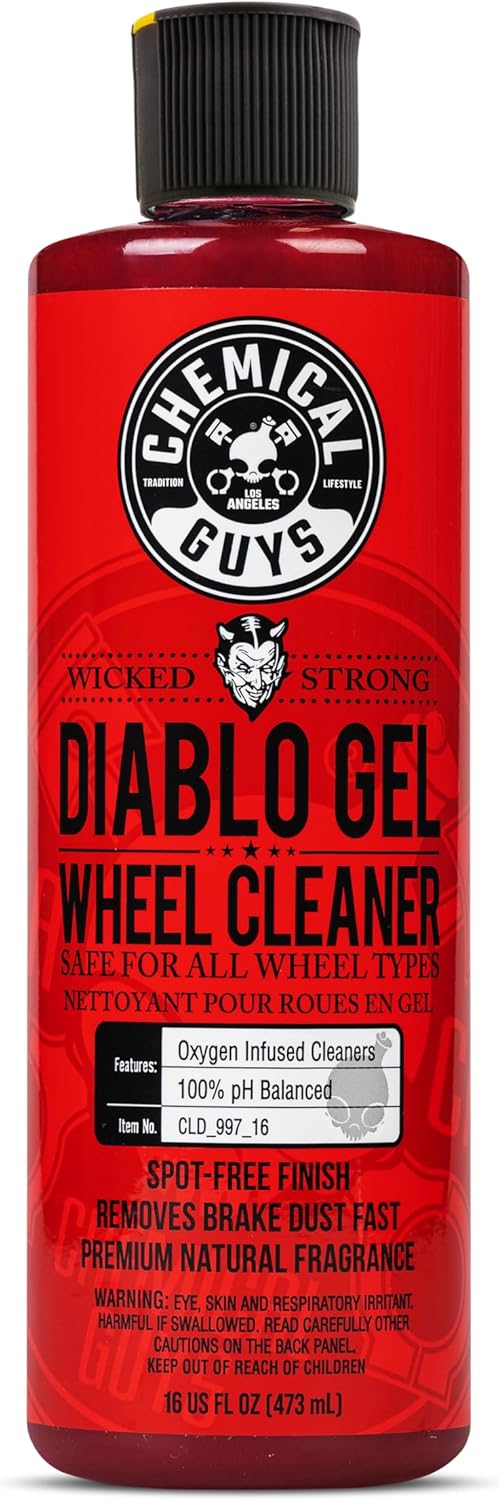 Chemical Guys Diablo Gel Mousse à oxygène et nettoyant pour jante, nettoyeur de roue de voiture concentrée en toute sécurité sur toutes les finitions, élimine la poussière de frein, la saleté, la saleté, pour les voitures, les camions, les VUS, les motos et les véhicules de camping, 16 onces