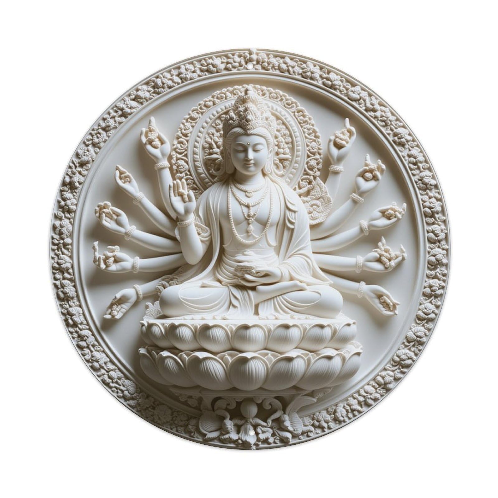 Buddha With Multiple Arms Lotus Base Round Tin Sign Retro Metal Sign for Cafe Bar Pub Home Game Room Gym Club Wall Decoration Vintage Metal Poster 8x8 Inch
