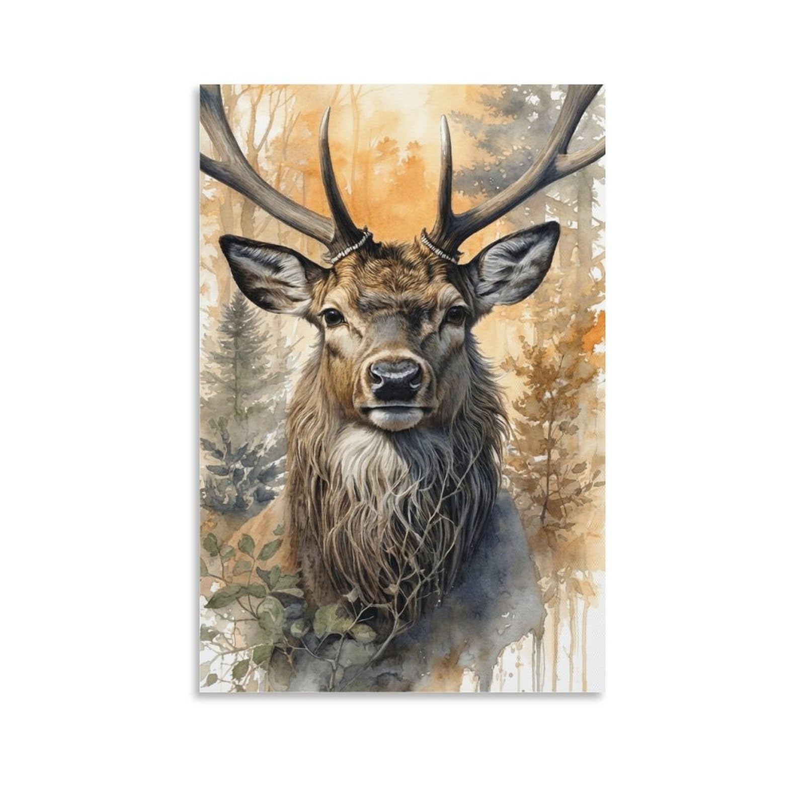 DHBANEIOK Deer Portrait Forest Poster Artwork Canvas Prints Picture Modern Canvas Wall Art Picture Wall Hanging for Living Room Bedroom Home Decorations 08x12inch(20x30cm)