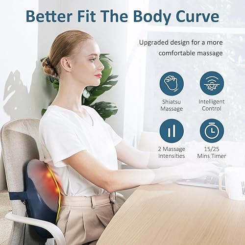 Miniatura 7 de MOUNTRAX Shiatsu - Masajeador de espalda con calor, regalos para mujeres y hombres, masajeador de espalda para aliviar el dolor de tejido profundo,
