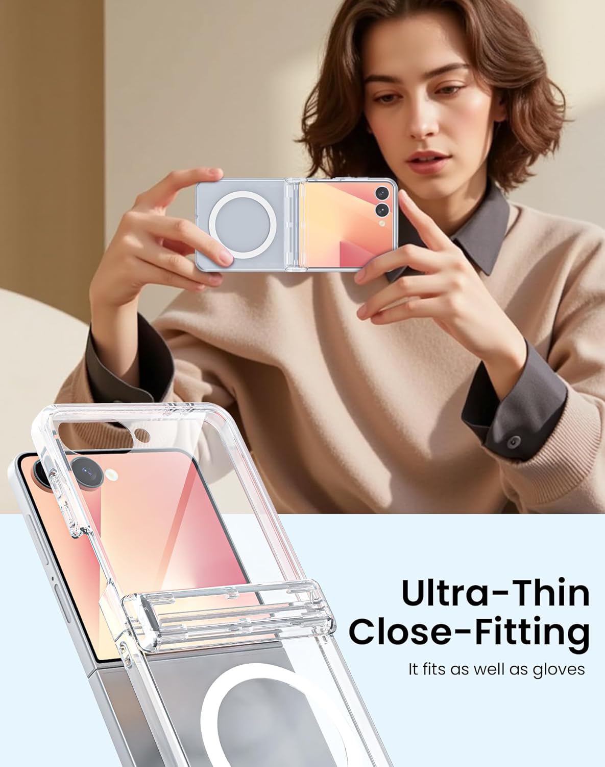 Spugan for Samsmung Galaxy Z Flip 7 Case Clear with Magsafe, [Built-in HD Screen Protector] [Non-Yellowing] [Hinge Protection] Shockproof Slim Magnetic Phone Case for Galaxy Z Flip 7 (Clear)