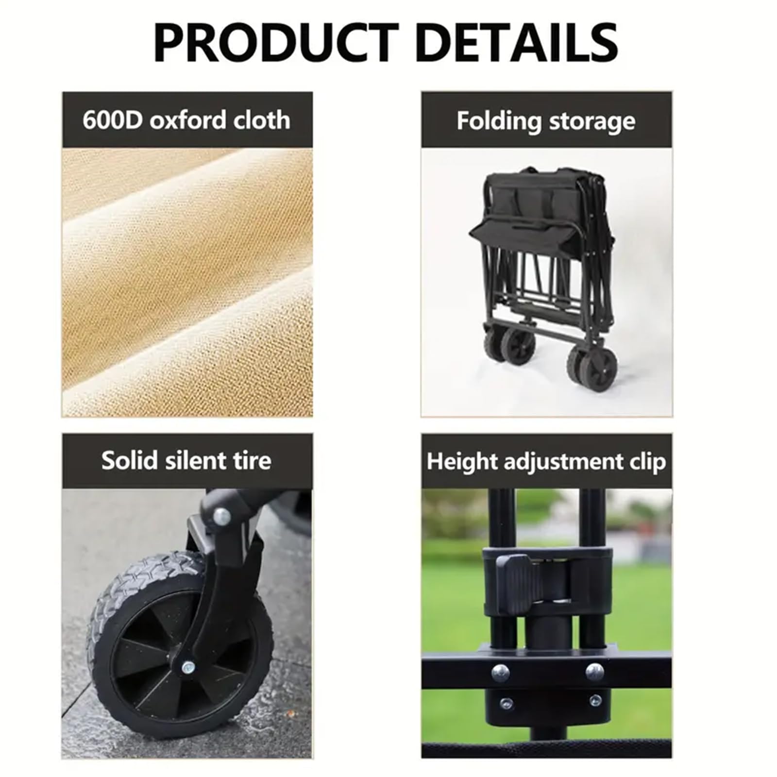Festivalwagen auf Rädern: Faltbarer Bollerwagen – 151L Kapazität für Outdoor-Use – Beach Cart mit verstellbarem Griff – Camping- und Einkaufswagen (Schwarz)