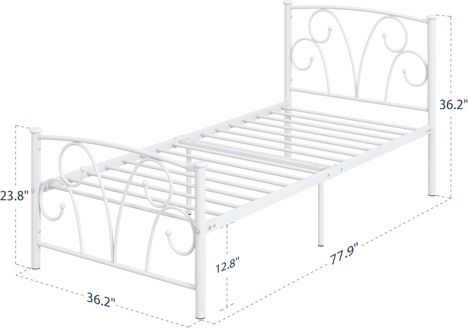 Elephance Twin Bed Frame with Headboard, Metal Platform Bed Frame with 12 Inch Storage Space No Box Spring Needed (White) - Image 2