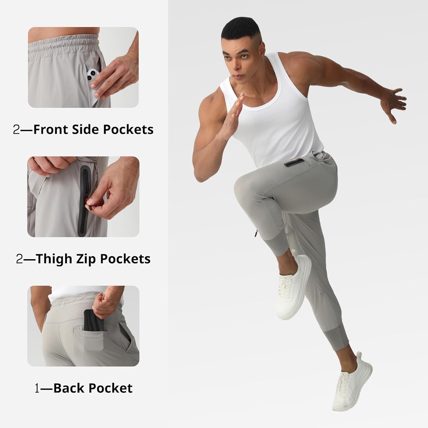 Alpinario Men's Joggers for Sport,Gym Athletic Pants with Zipper Pockets,Track Pants Lightweight for Workout Travel Training Running - Image 4