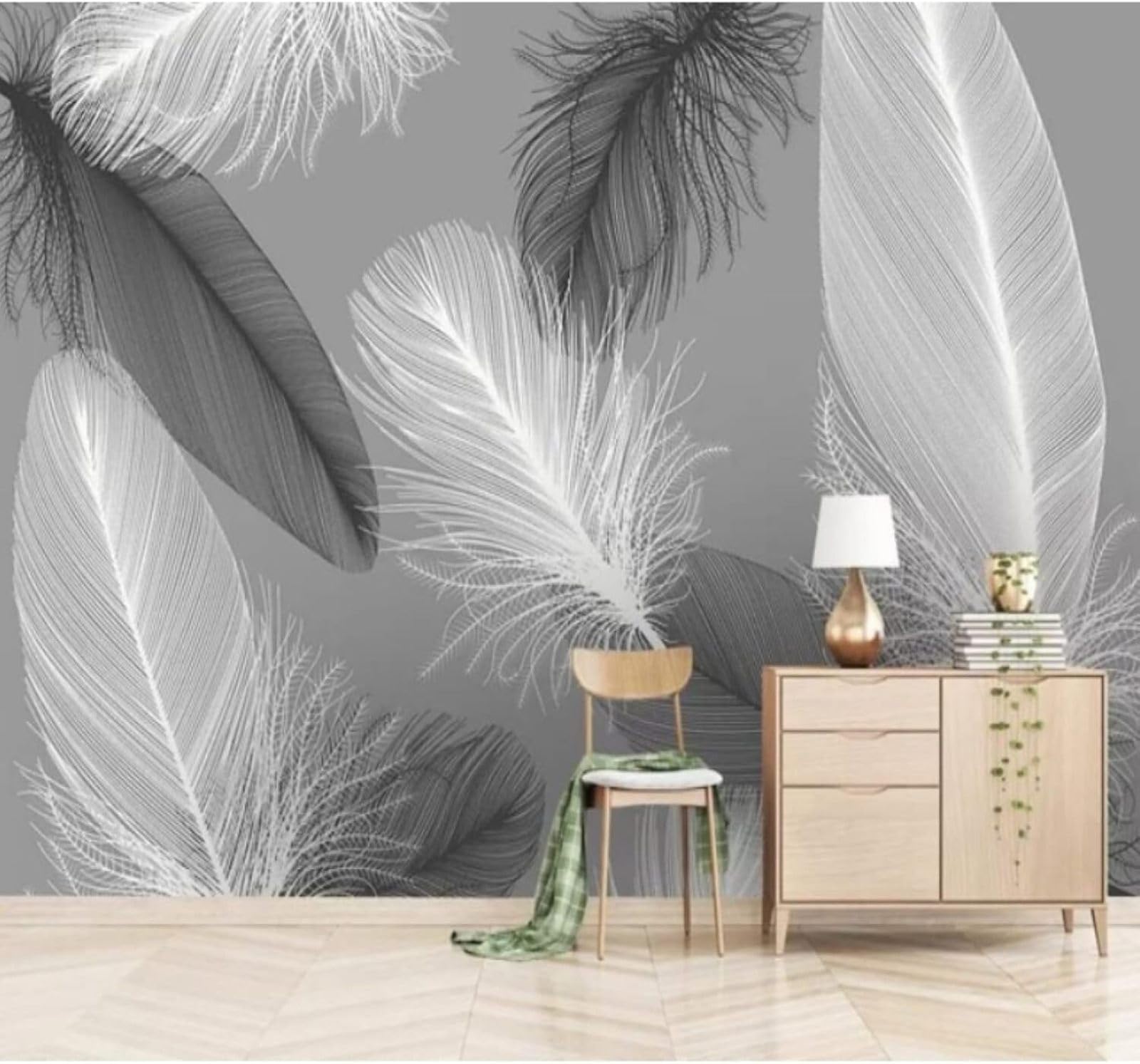 Minimalist Three Dimensional Black and White Feathers Art 3D Wallpaper Easy Install Feature Office Living Room Sofa Bedroom TV Background Wall Decoration-350cm×256cm