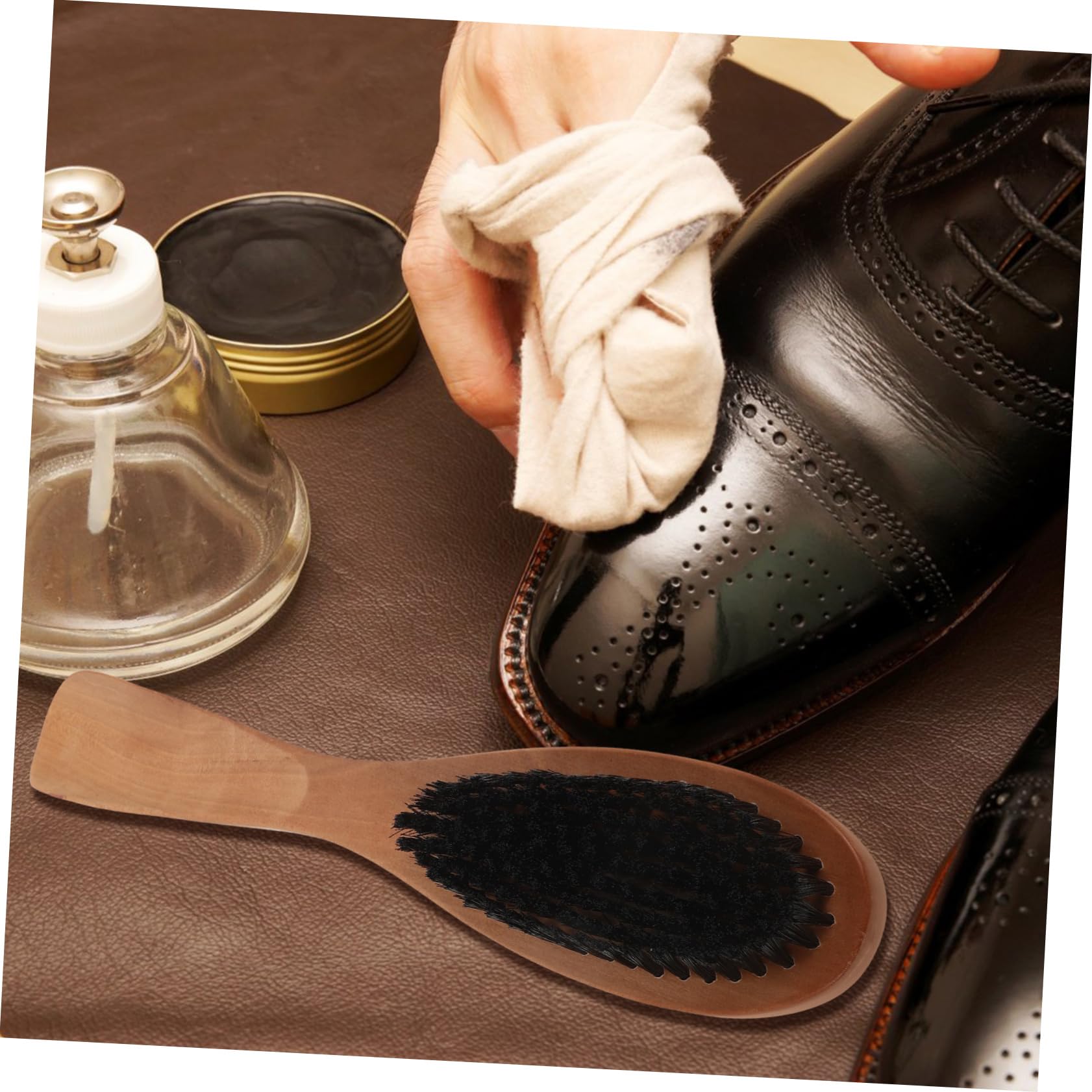 4piezas Cepillo De Limpieza De Zapatos De Madera Herramienta Dual para Pulir y Eliminar Polvo Cepillo De Cerda para Sintético para Zapatos Botas y Muebles