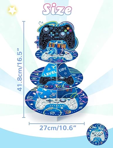 Vista 34 de Soporte para cupcakes de videojuegos – Suministros de fiesta de videojuegos para niños, jugadores, cumpleaños, 3 niveles, soporte para cupcakes
