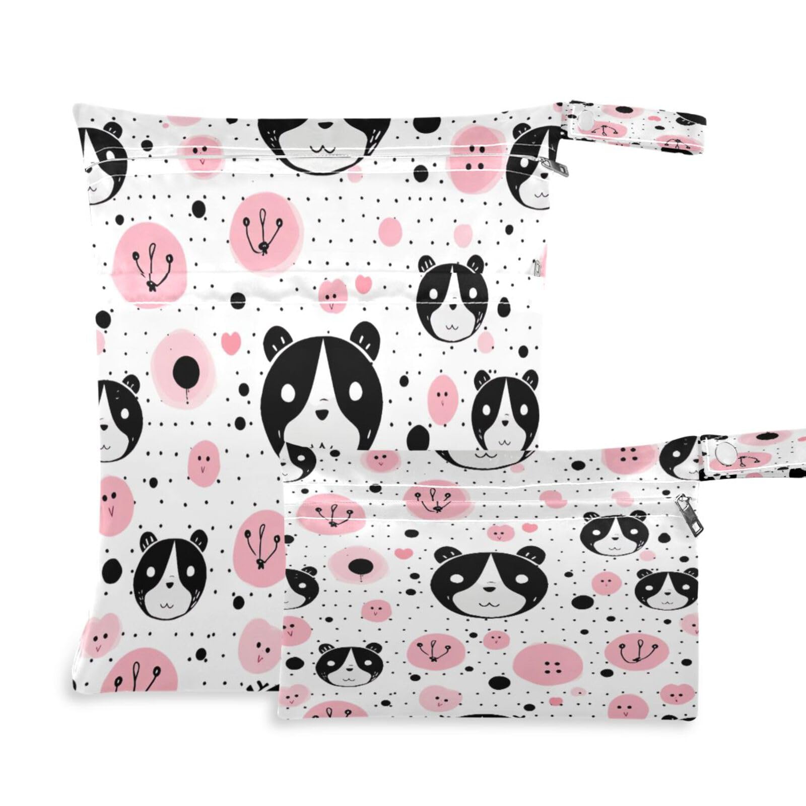 ATTX Pink Panda Bears Wet Dry Bags 2-Pack - Reusable Cloth Diaper Storage for Travel, Beach & Gym | Multi-Use Waterproof Bags for Swimsuits, Baby Clothes, Sports Gear#333