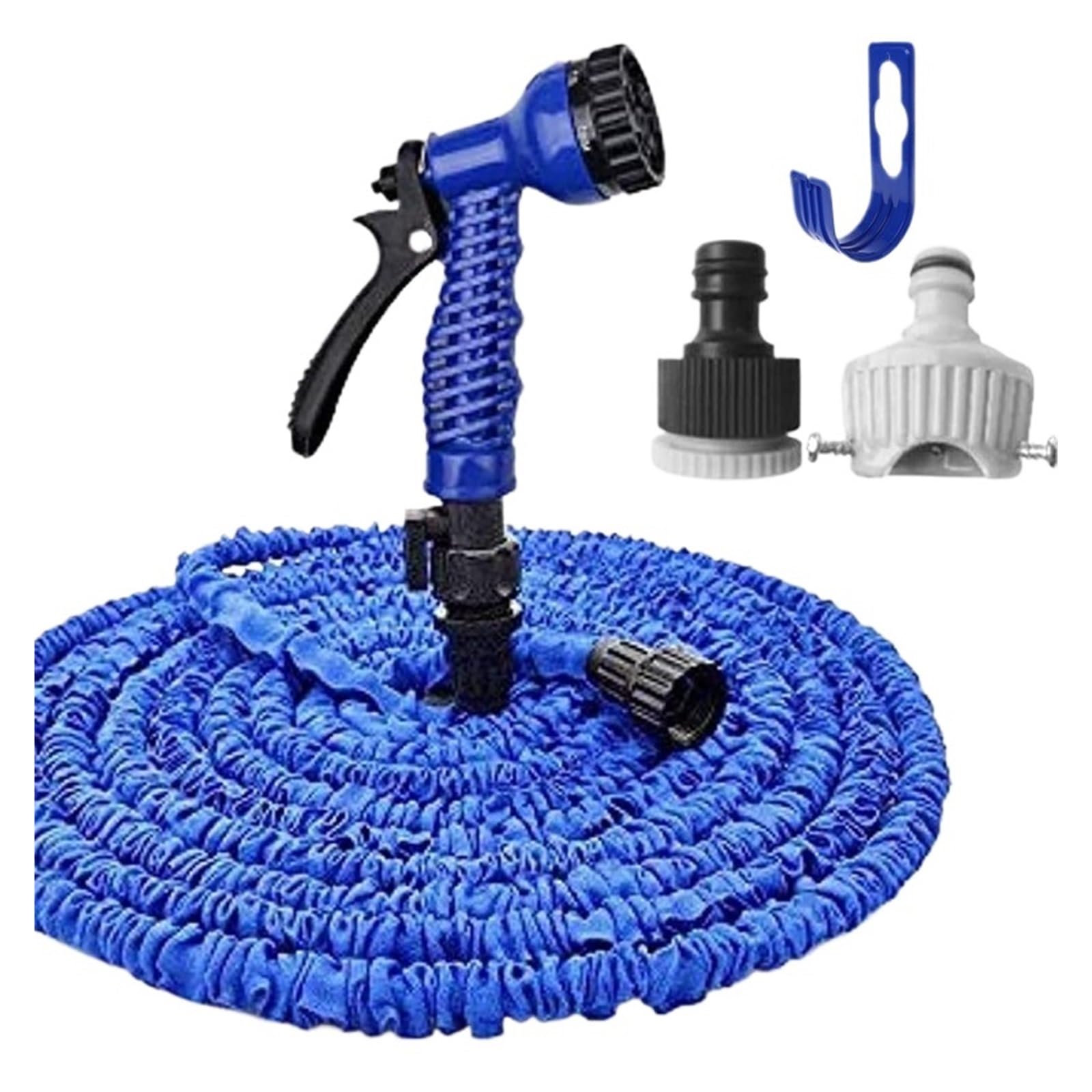 Manguera de jardín ligera extensible Manguera de riego de jardinería, riego telescópico, pulverizador multifuncional, pistola de agua de alta presión(Blauw,53m(175ft))