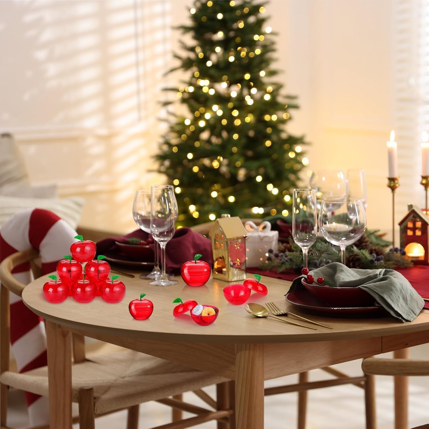 Tanlade 50 Pcs 4.1 x 3.7 Teacher Appreciation Week Gifts Plastic Apple Container Bulk Red Candy Boxes Holder Thank You Gift for Apple of My Eye Teacher Appreciation Gifts Back to School Party Decor