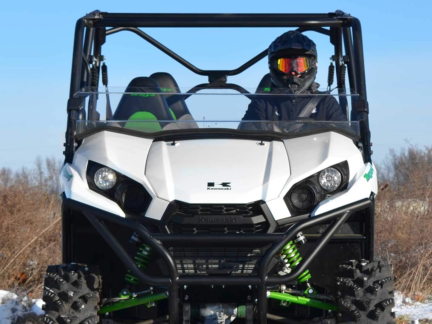 SuperATV Heavy-Duty Non-Scratch-Resistant Half Windshield Compatible With Kawasaki Teryx 800 / Teryx 4 800 2016+ | 2021+Teryx S / Teryx 4 S | 1/4" Thick Clear Polycarbonate 250x Stronger Than Glass