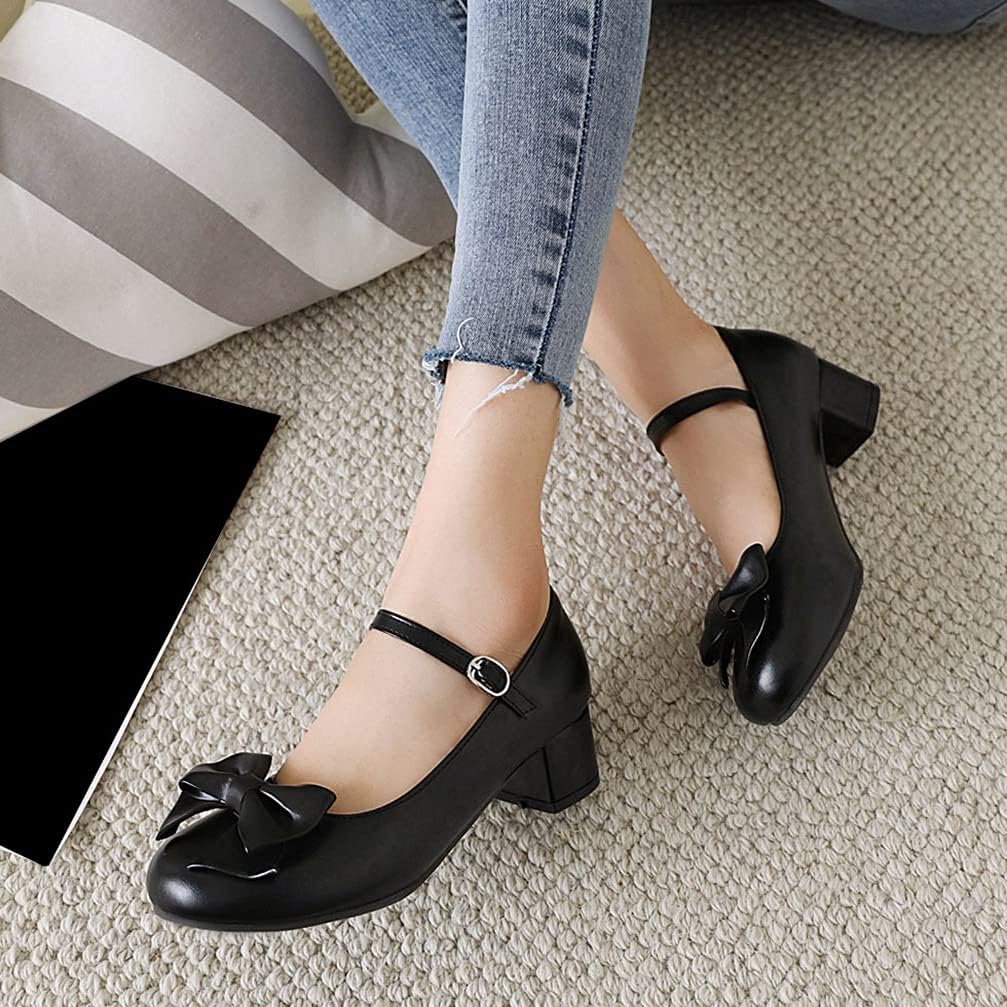 KOKOMOMO Womens Cute Lolita Cosplay Shoes Bow Mary Jane Shoes Mid Block Heel Pump