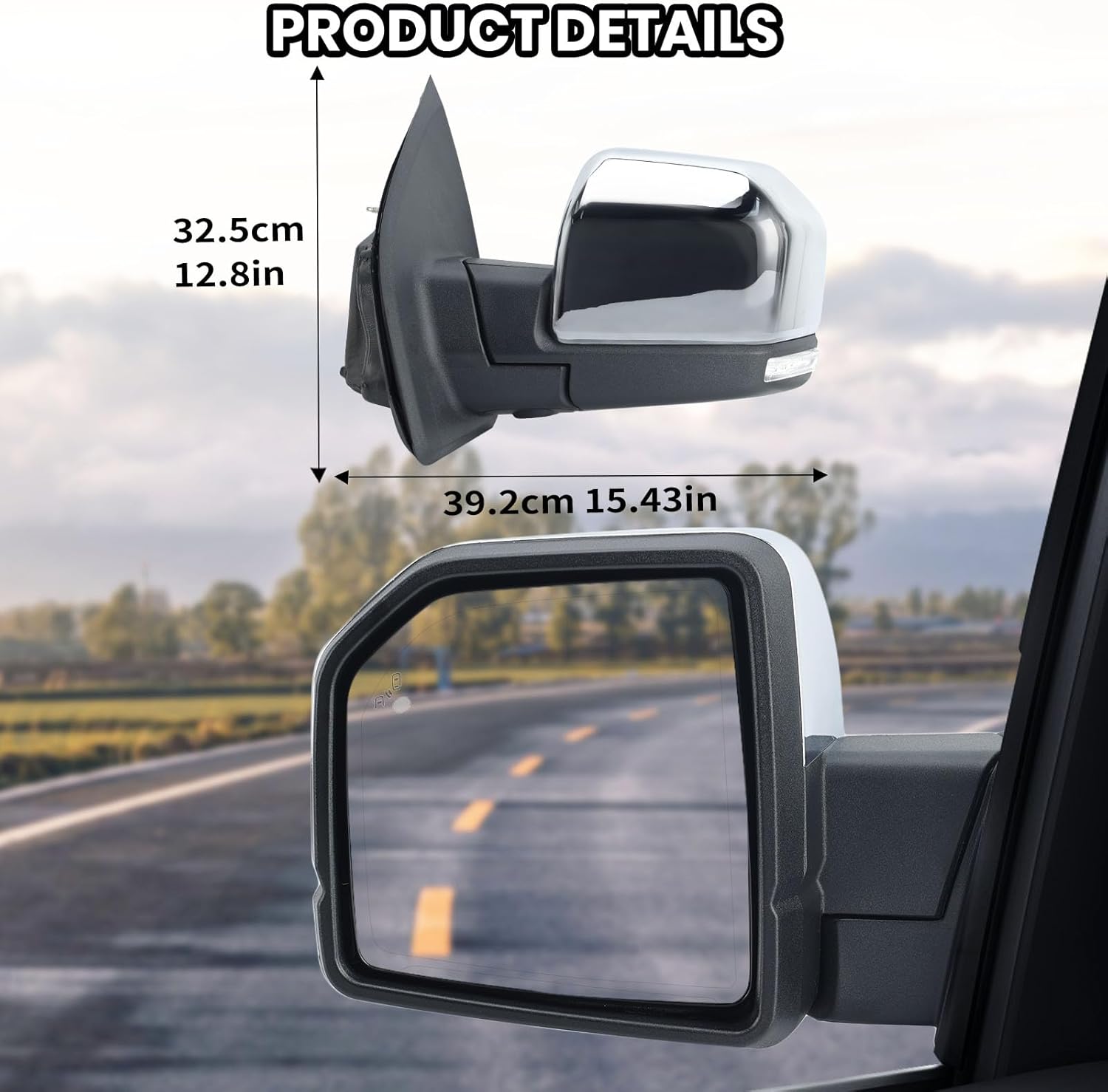 Driver Side Mirror Compatible with 2015-2020 Ford F150 Mirrors with Camera Power Folding Memory Heated Turn Signal Blind Spot Detection,Puddle Lights,Chrome (18+4 Pins)