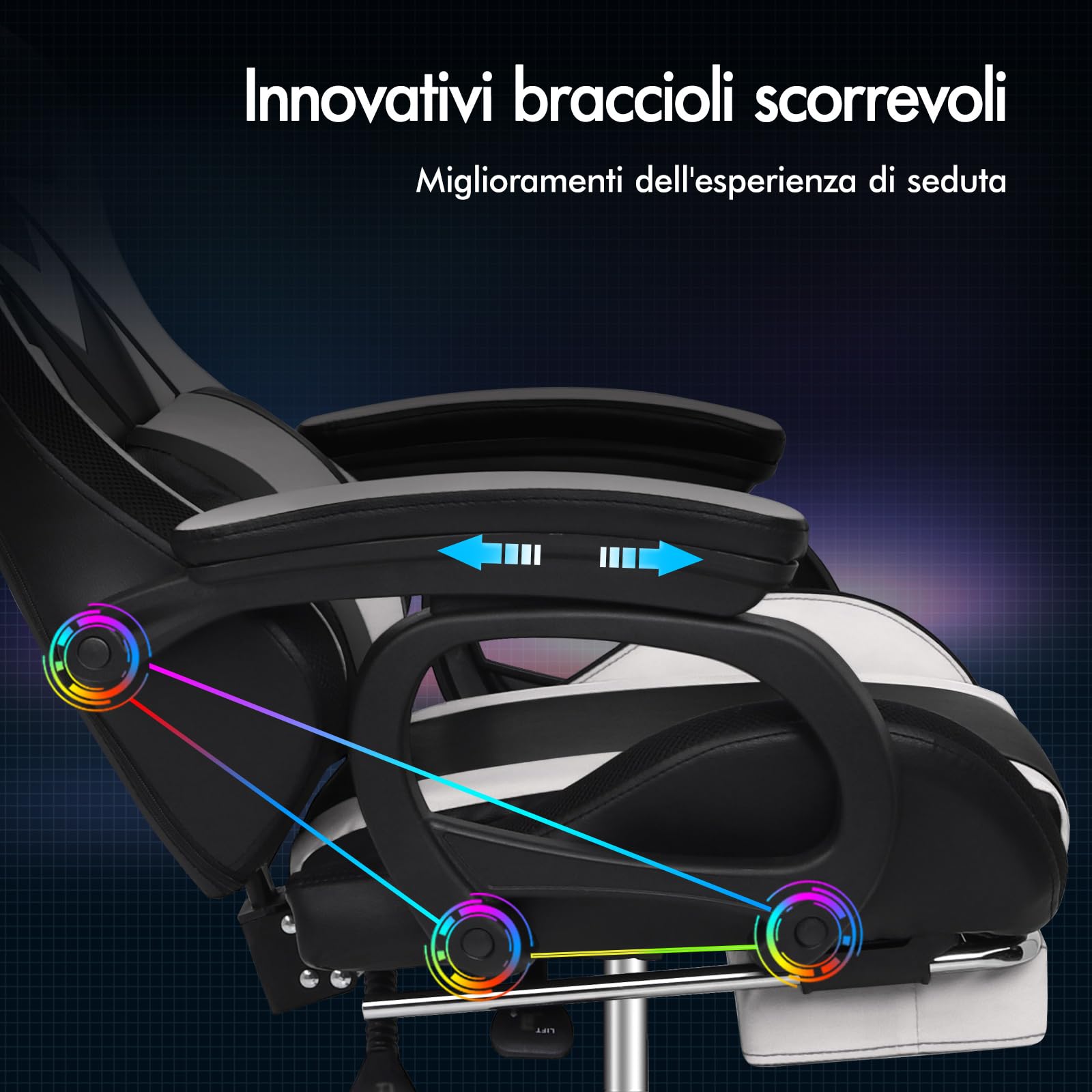 ALFORDSON Sedia Gaming Massaggiante e Luci LED,Poltrona Scrivania con Poggiapiedi,Sedia Gamer Ergonomica per Ufficio Domestico,Schienale Regolabile 90-150°,Portata 180KG, Similpelle(Bianca)