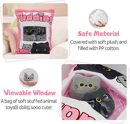 Miniatura 3 de REFAHB Bonita almohada de felpa, muñecos de gatitos de animales esponjosos extraíbles, almohada de peluche de animales suaves, almohada de felpa de