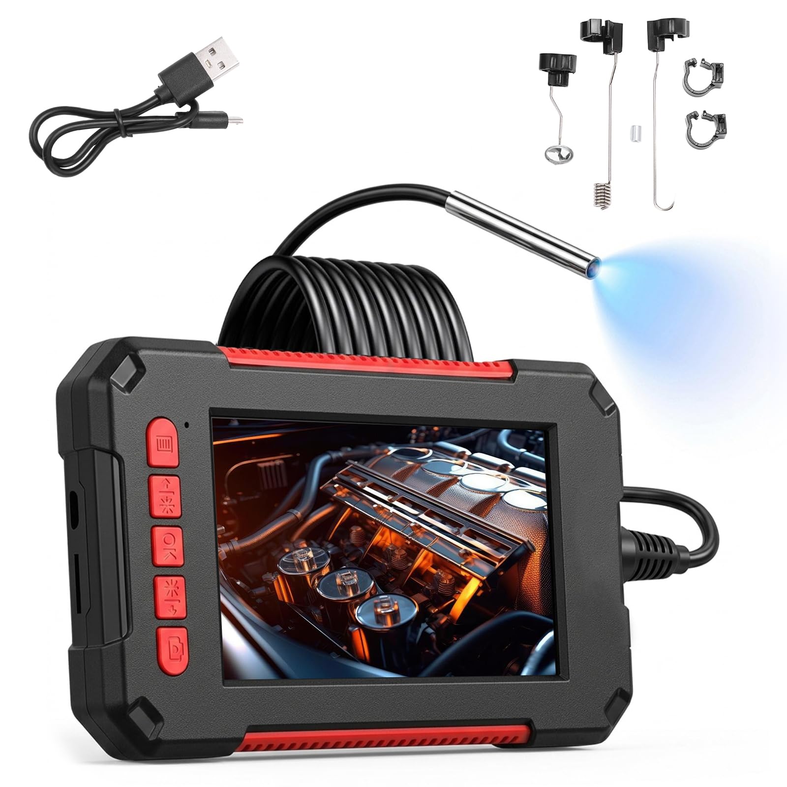Endoscope Industriel P40, Caméra d'Inspection 1920P HD, Sonde 3,9 mm, Écran IPS 4,3 Pouces, 6 LED Réglables