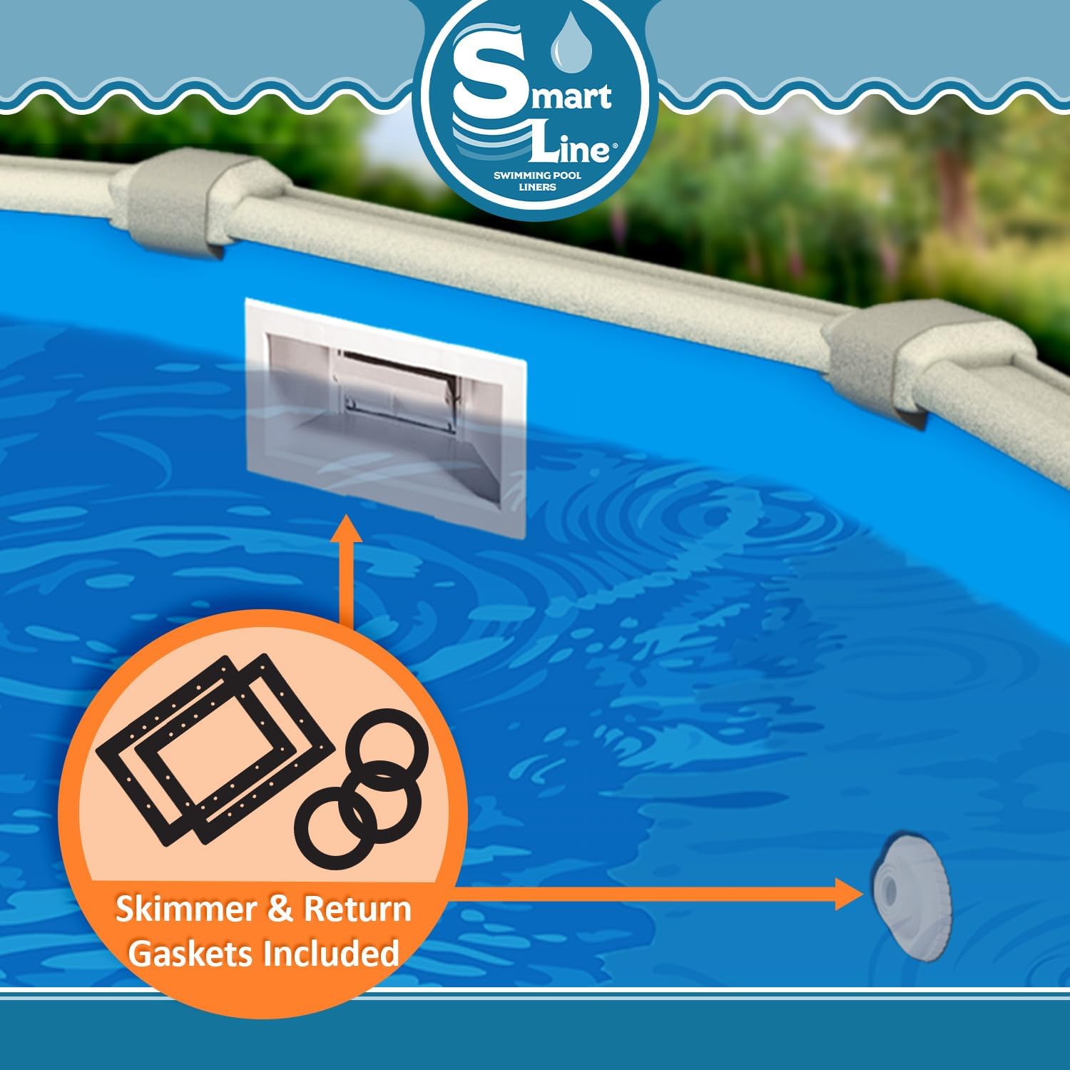 Smartline 24 ft Round Swimming Pool Liner | Solid Blue | Overlap Style | 48-52 Inch Wall Height | 25 Gauge Vinyl | for Steel Sided Above Ground Pools | Gasket Kit Included