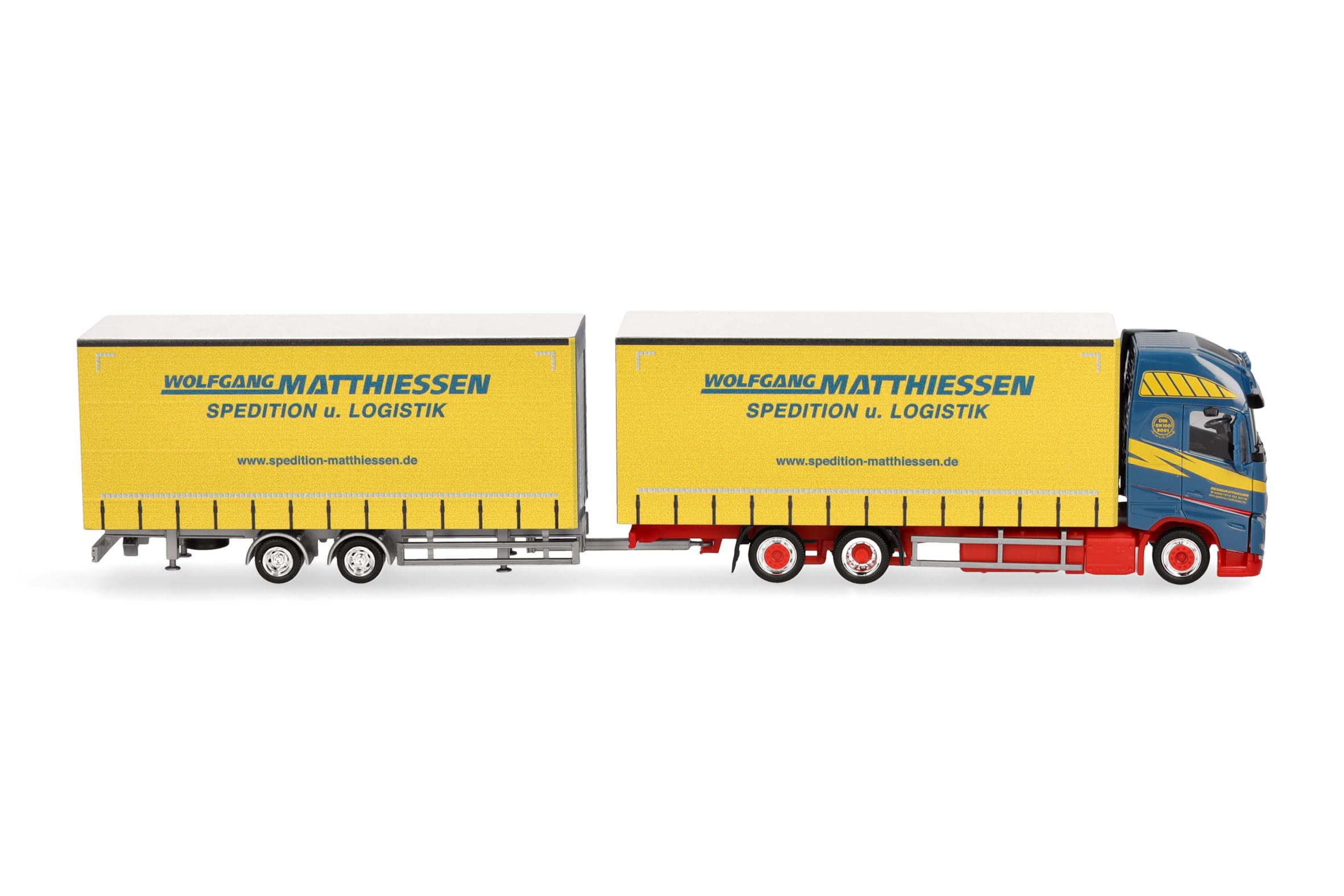 Herpa model ciężarówki Volvo FH GL XL 2020 zestaw jumbo z plandeką „Wolfgang Matthiessen”, miniatura w skali 1:87, model kolekcjonerski, wyprodukowano w Niemczech, tworzywo sztuczne