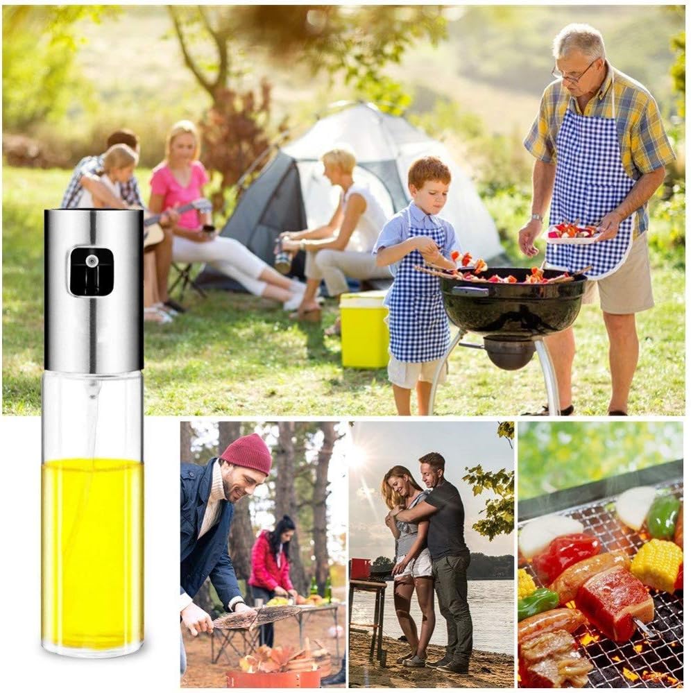 Olive Oil Spray Bottle for Cooking 2 pack with Brush and Stainless Steel Funnel, Oil Sprayer Set 100 ml for BBQ Baking Salad Oil Control Diet (100ml /2 pack)