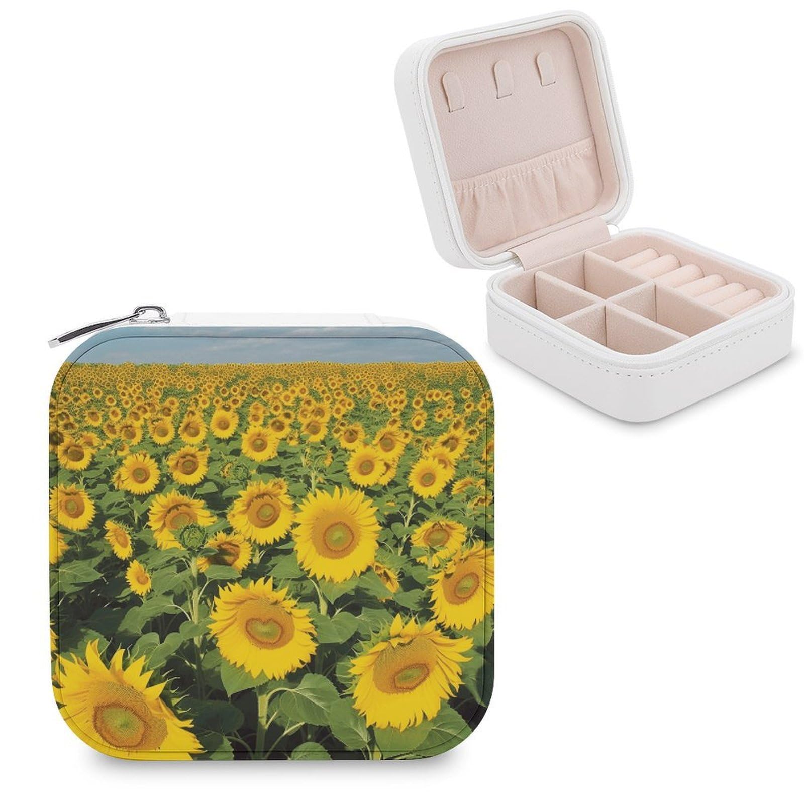 FekiLoot Many Beautiful Sunflowers Jewelry Case Personalized Leather Jewelry Box Mini Travel Jewelry Case Small Portable Jewelry Organizer for Ring Earrings Necklace Bracelet
