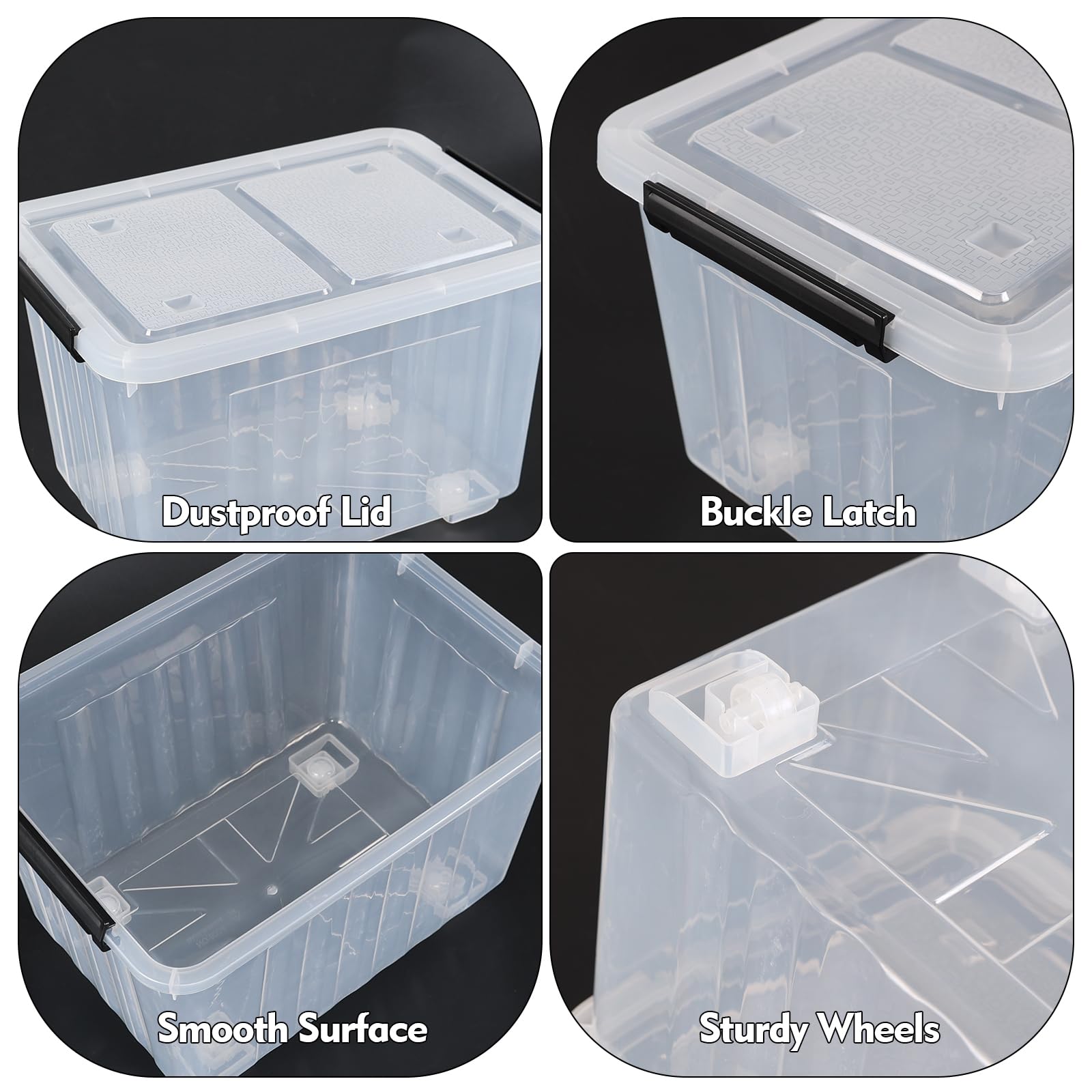 Cand Lot de 4 boîtes de rangement en plastique avec roulettes, 30 litres, transparentes
