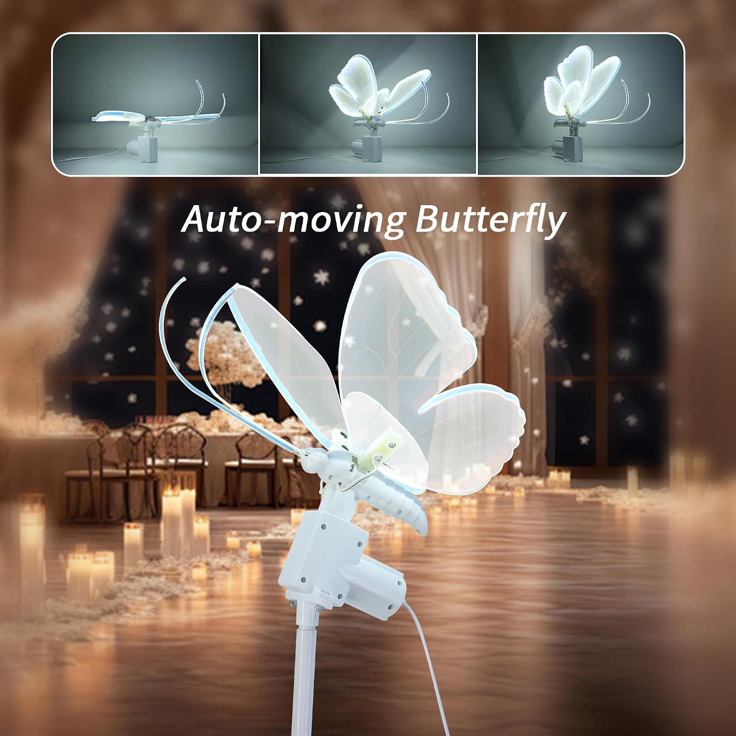 ENUOLI Wedding Moving Butterfly Floor Lamp LED Ambient Lighting Inline Cord Switch 16" Wings Creative Butterfly Lamp Wedding Decor Atmosphere Lighting for Banquet Birthdays Party 1 Pack (White)