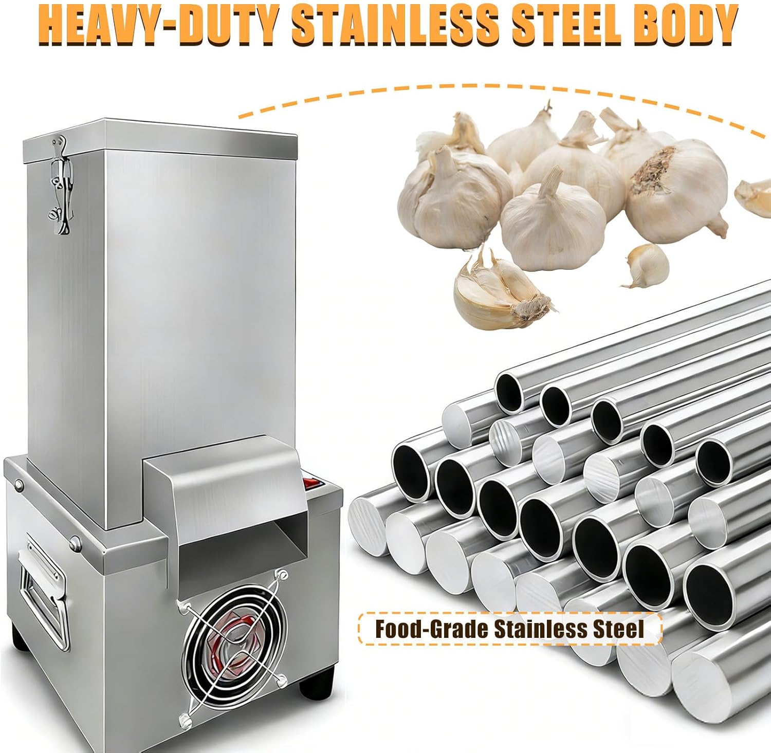 200w Commercial Electric Garlic Peeler, Stainless Steel Garlic Peeling Machine, 25 Kg/H Output, 98% Peeling Rate, for Restaurants Barbecue, for Dry Garlic