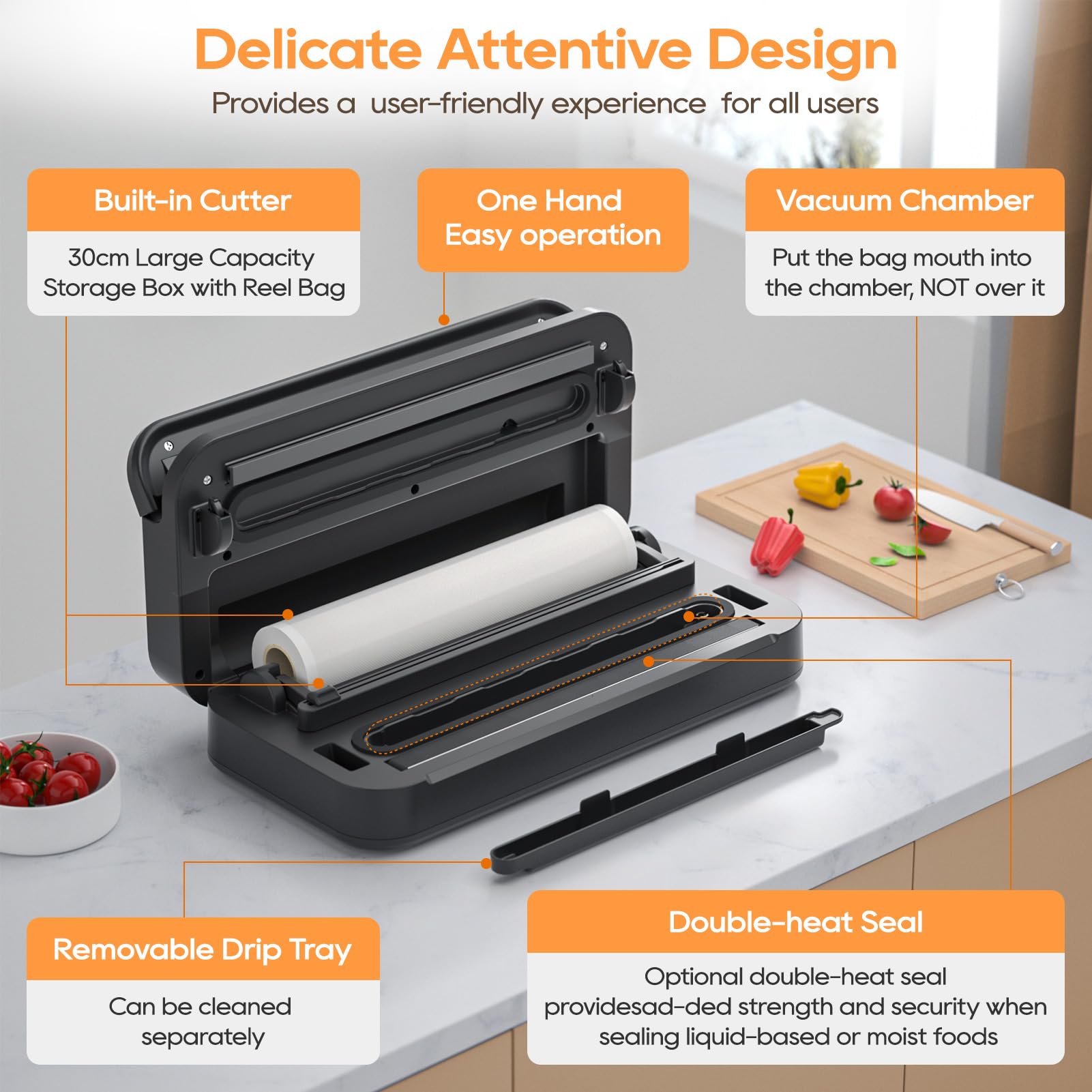 Máquina selladora al vacío líquida, sellador al vacío de 90 Kpa para alimentos líquidos/secos/húmedos, doble sellado térmico, mango de fácil bloqueo, cortador integrado y almacenamiento de bolsas y
