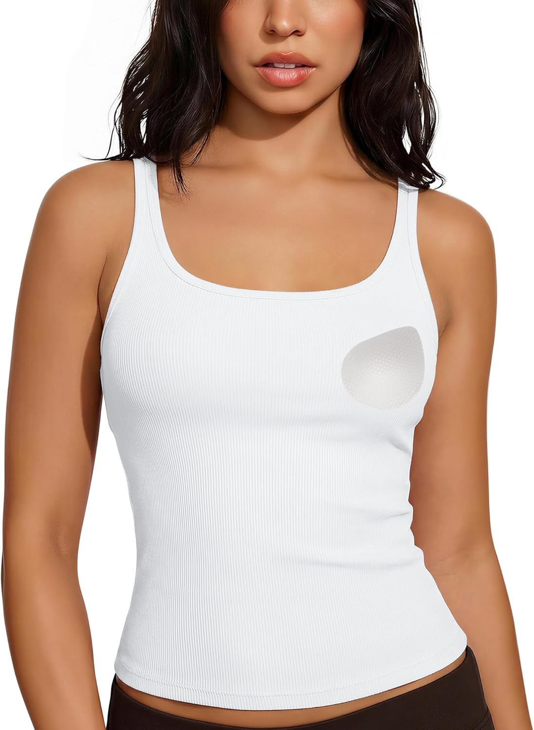 SUUKSESS Women Padded Cotton Ribbed Tank Tops Casual Summer Going Out Sleeveless Scoop Neck Basic Cami Tops