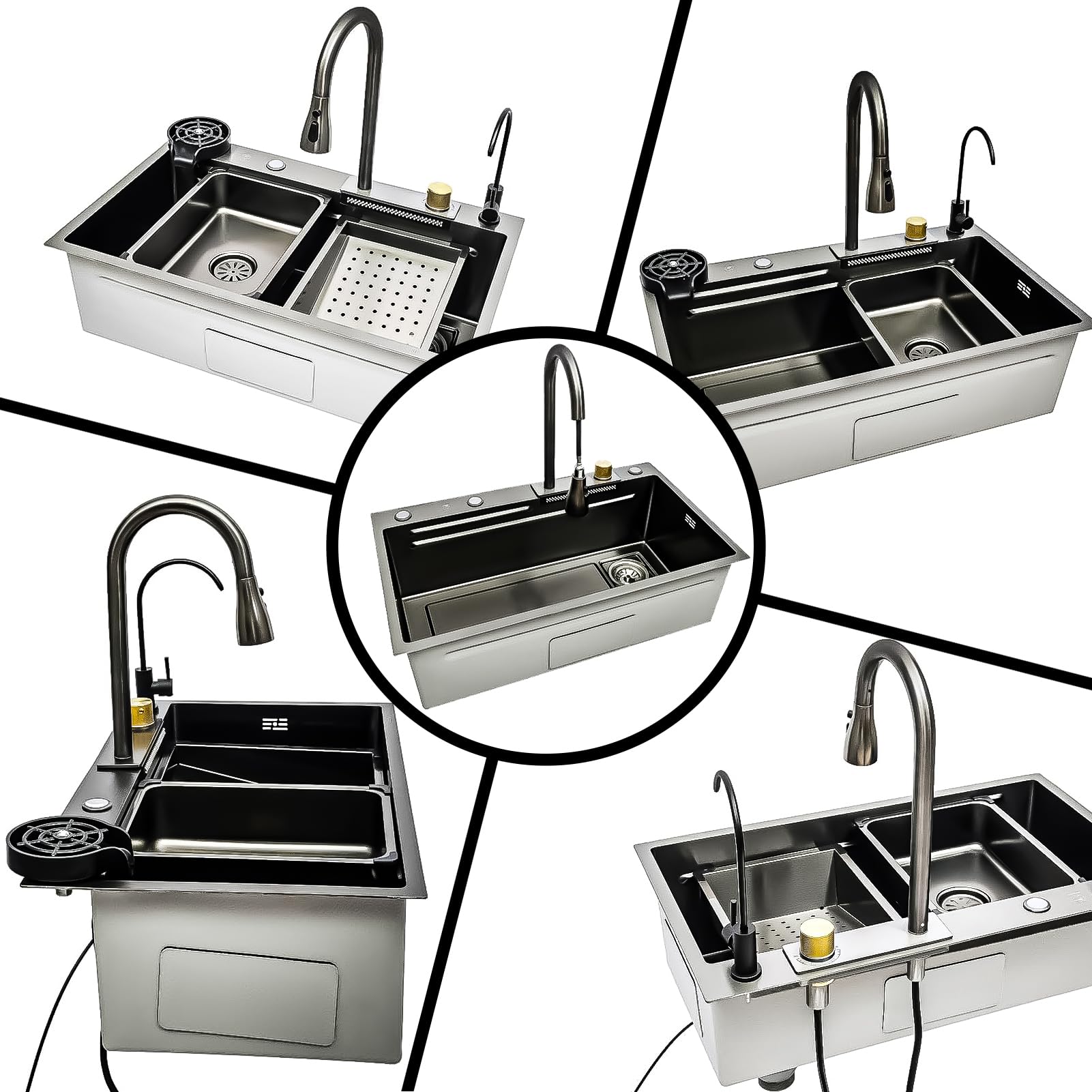 Nuovo lavello a Cascata in Acciaio Inox 304 per Bar/Cucina con lavabicchieri, Installazione a Incasso o sottotop (Dimensioni: 75x46x22 cm)