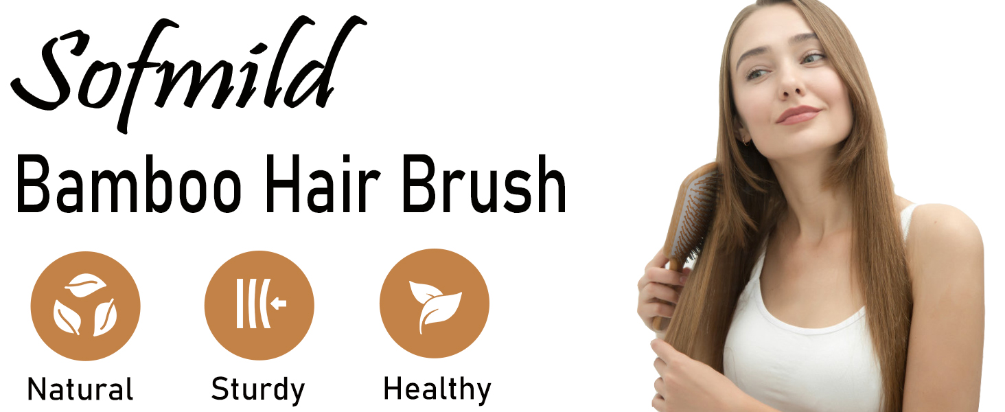 Hair Brush-Natural Wooden Bamboo Brush and Detangle Tail Comb, Paddle Hairbrush for Women Men and Kids Make Thin Long Curly Hair Health and Massage Scalp