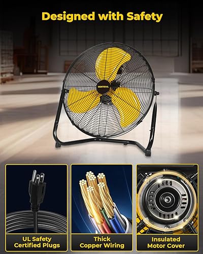 Miniatura 5 de VENTISOL Ventilador de piso portátil de 18 pulgadas, ventiladores industriales de metal de 3 velocidades con inclinación de 360°, ventilador