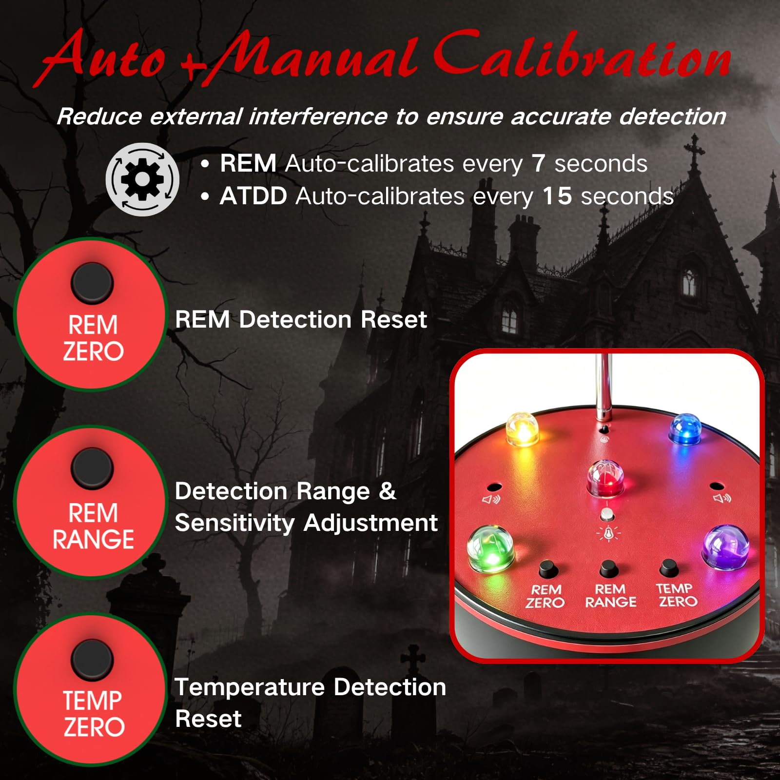 Equipo avanzado de investigación paranormal para caza de fantasmas con detección de temperatura EMF y ATDD, detector de fantasmas mejorado con 5 niveles de sensibilidad, calibración automática, 40-60