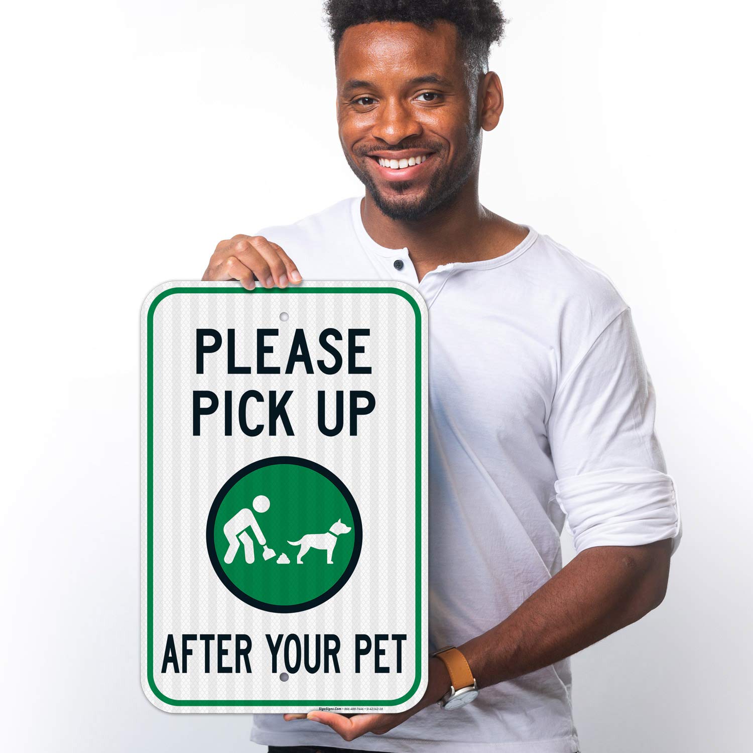 Clean Up After Your Dog Sign, Please Pick Up After Your Pet Sign, 12x18 Inches, 3M EGP Reflective .063 Aluminum, Fade Resistant, Easy Mounting, Indoor/Outdoor Use, Made in USA