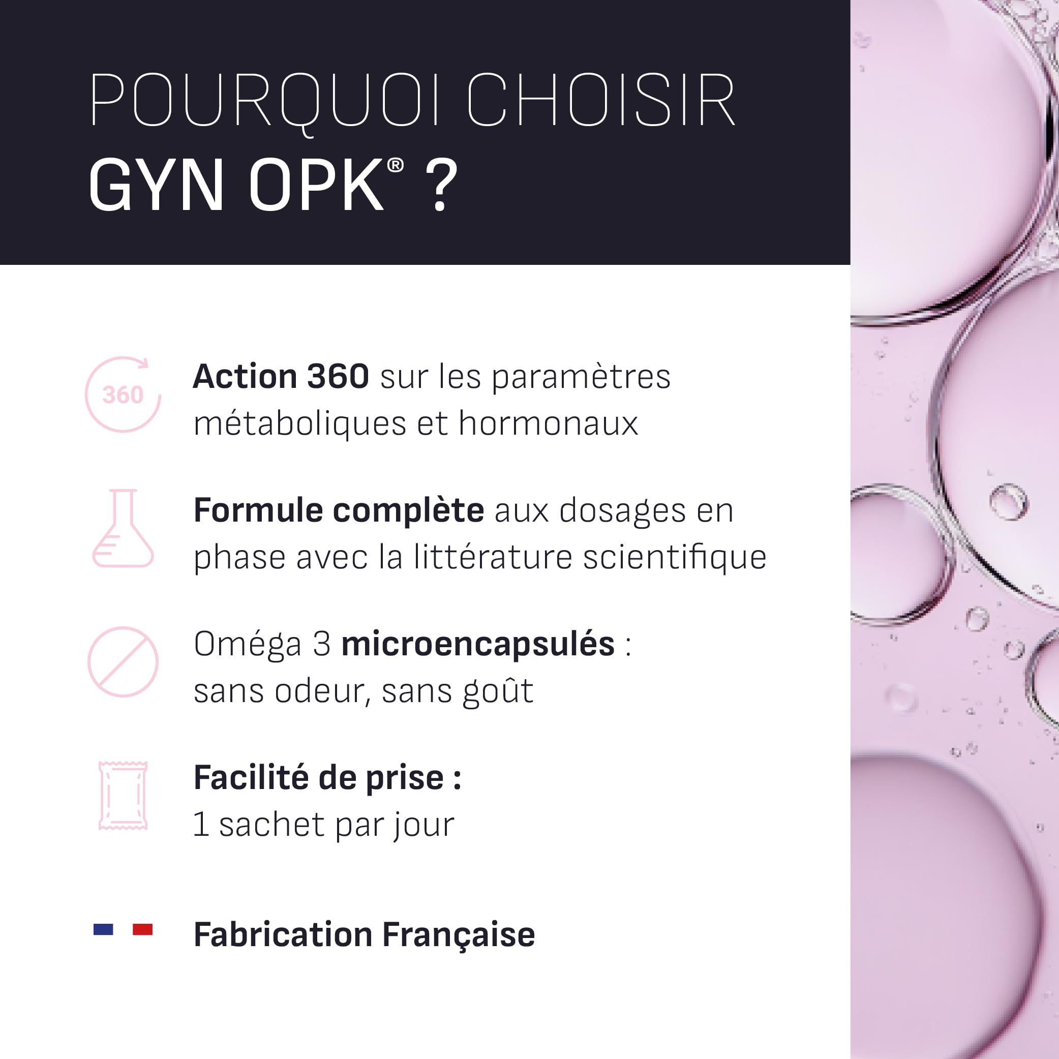 Densmore - GYN'OPK - Régulation hormonale et Glycémie - SOPK - Omega 3, Myo inositol, Acide folique, Zinc et Chrome - Complément alimentaire - 30 sachets - 1 mois