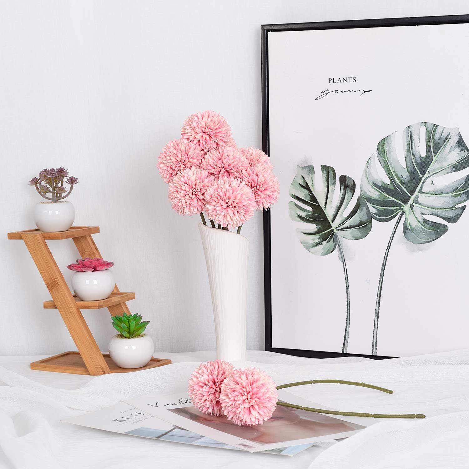 DearHouse Artificial Flowers, 7 Pcs Fake Flowers Silk Artificial Hydrangea Bridal Wedding Bouquet for Home Garden Party Wedding Decoration (Deep Pink)