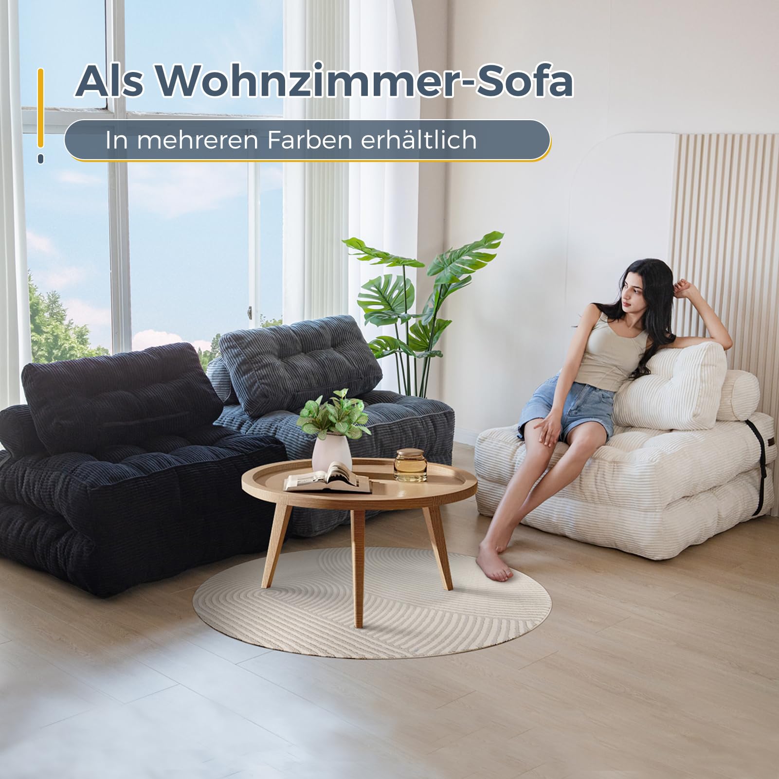 MAXYOYO Faltbares Schlafsofa umwandelbarer Schlafsessel mit Kissen, Matratze mit Rückenstütze, tragbarer Stuhl-Bett-Komfortable Bodensofa-Lounge für Wohnzimmer Schlafzimmer, Beige