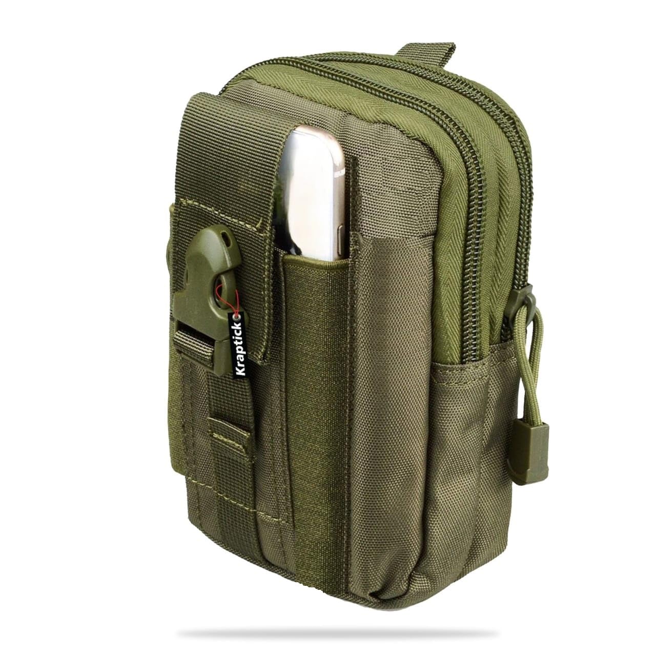 Kraptick Multi-Purpose Water Resistant Waist Bag with Dual Compartment, Waist Bag Mobile Phone Holder, Waist Pack for Men, Women Camping Hiking Pouch (Army Green)