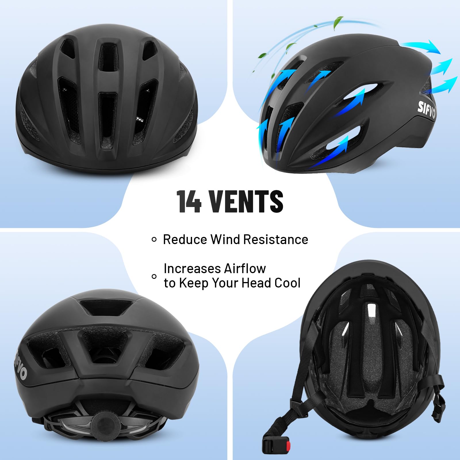 SIFVO Casco da bicicletta da corsa, per adulti, con fibbia magnetica, regolabile, 56-61 cm, leggero, per uomo e donna