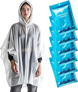 Disposable Rain Ponchos for Adults - Clear with Hood, Compact Emergency Ponchos for Hiking, Camping, Travel - Pack of 6