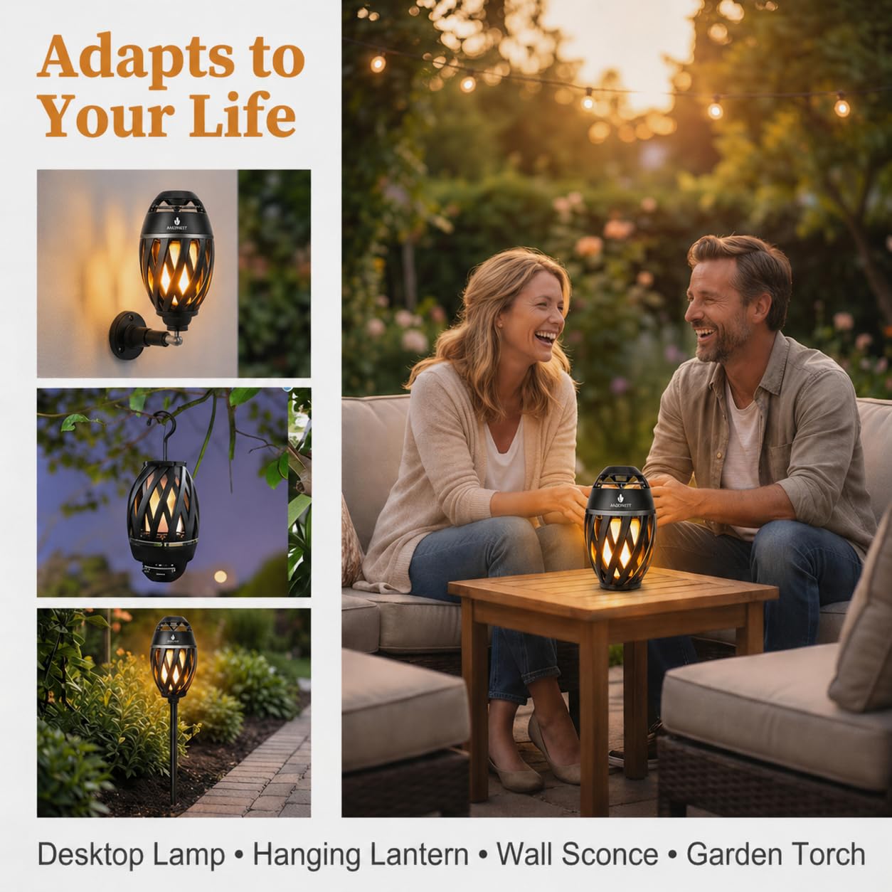 ANERIMST Altavoces Bluetooth para exteriores con luz LED de antorcha, altavoz inalámbrico e impermeable para jardín, patio, sonido de 360°, tiempo de reproducción de 24 horas para hombres, paquete de