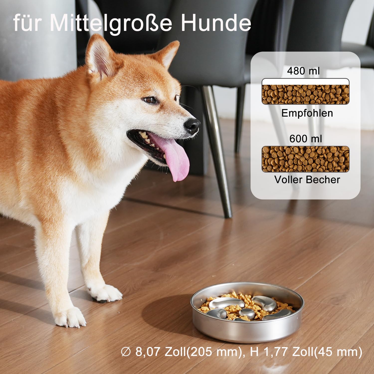 Anti Schling Napf Hund,Doppelwandig Lebensmittelechtes Edelstahl Hundenapf mit Rutschfester Silikonbasis,Labyrinth Antischlingnapf Hunde,für Kleine und Mittelgroße Hunde Katzen,480 ml