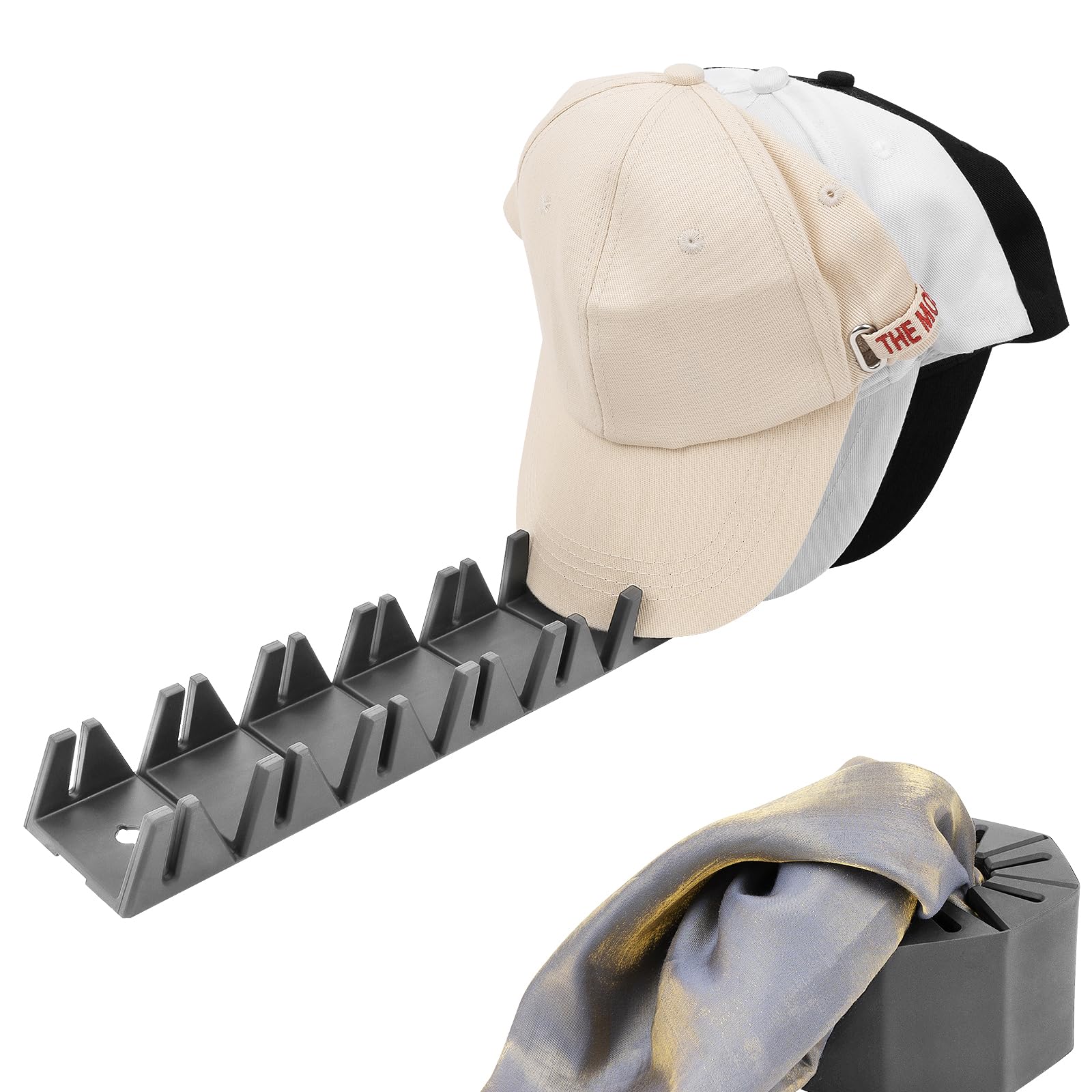 Adorila Grey Hat Stand For Baseball Caps, Foldable Silicone Hat Rack For 8 Caps, Hat Display And Organizer For Bedroom, Closet, Dresser, Office (Grey)