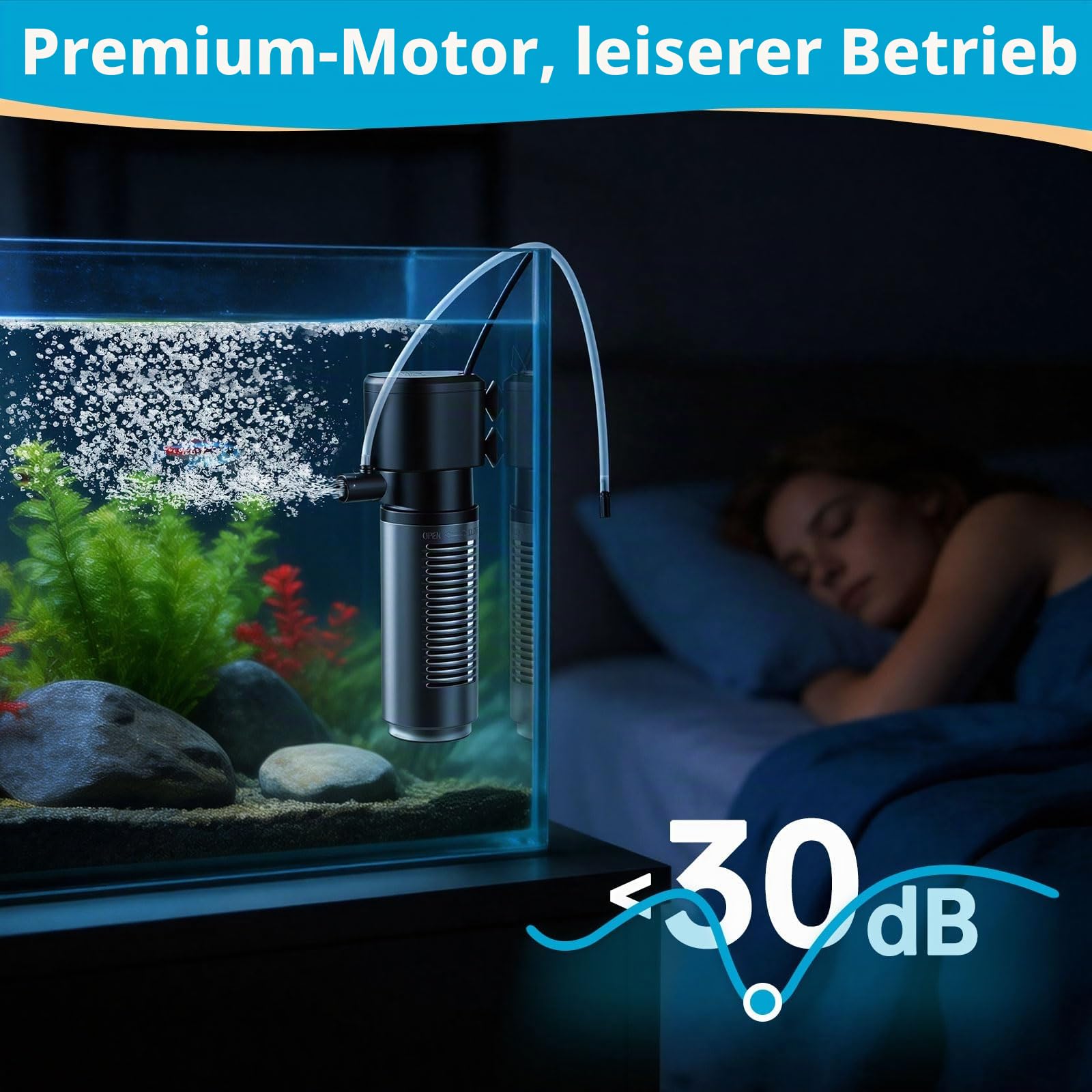 AQQA Aquarium Filter, 360L/H Einstellbarer Aquarium Filterpumpe, 4.5W Leiser Aquariumfilter für kleine Tank bis zu 90L
