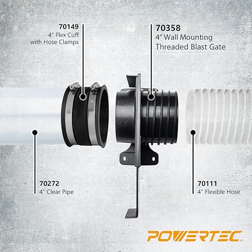 Miniatura 3 de POWERTEC 70281-P2 - Manguito flexible de control de polvo de 6 pulgadas con abrazaderas de manguera ajustables, conector de manguera de goma para