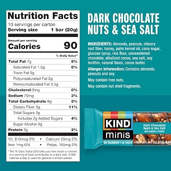 KIND Mini Snack Bars Variety Pack, Gluten Free, Low Sugar, Low Calorie Snacks, Dark Chocolate Nuts & Sea Salt, Peanut Butter Dark Chocolate, Caramel Almond & Sea Salt, 30 Count