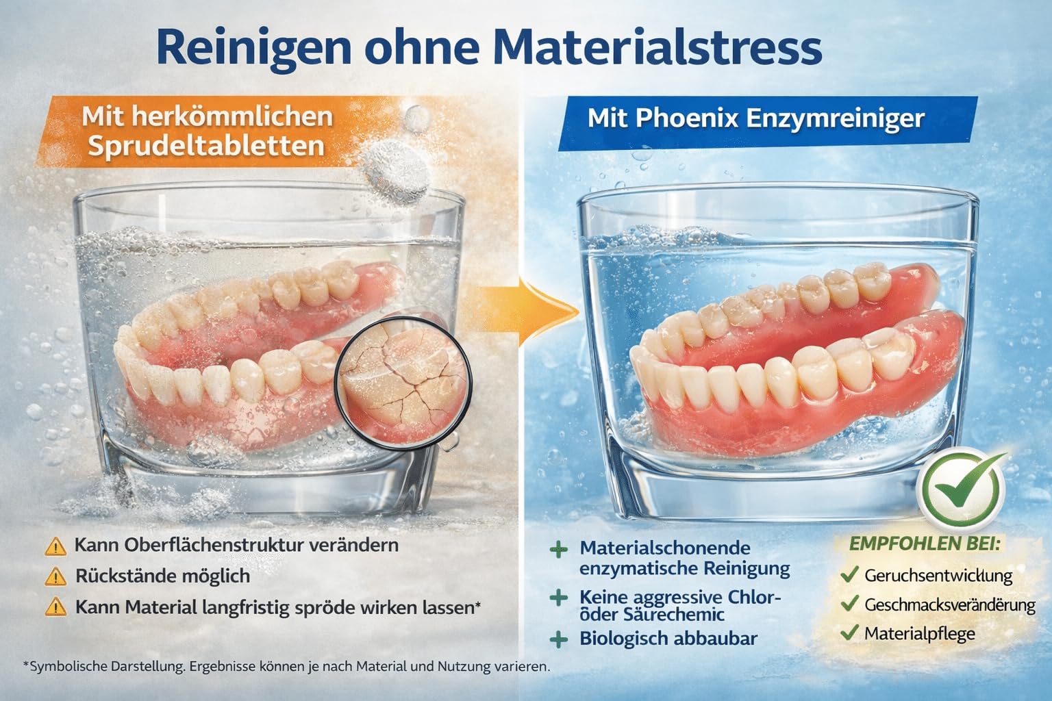 Zahnersatz Gebiss Reiniger 200g + UV-Lampe Schwarzlicht macht Flecken sichtbar Urinfinder aufspüren versteckte Stellen Ultraschallbad Ultraschallreiniger Dose Box Becher | PHOENIX Enzymreiniger