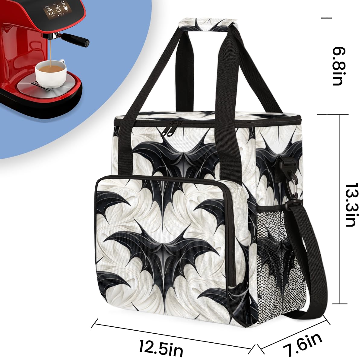 Gothic Bat Coffee Maker Carrying Bag, Colorful Bat Travel Storage Bag Compatible with K-Mini or K-Mini Plus, Single Serve Coffee Brewer Carrying Case with Multiple Pockets & Shoulder Strap