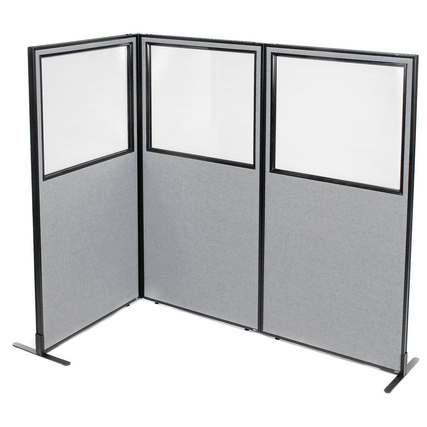 36-1/4"W x 72" H Freestanding 3-Panel Corner Room Divider with Partial Window by Global Industrial – Alloy Steel, Grey, Model 695045GY